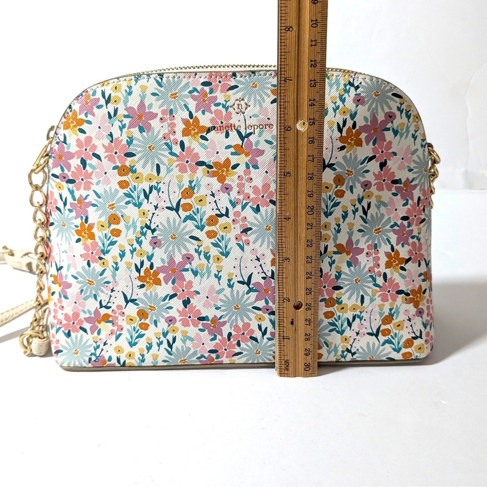 Nanette Lepore Floral Vegan Leather Crossbody Bag Pastel Dome Chain Strap Purse - Picture 15 of 16